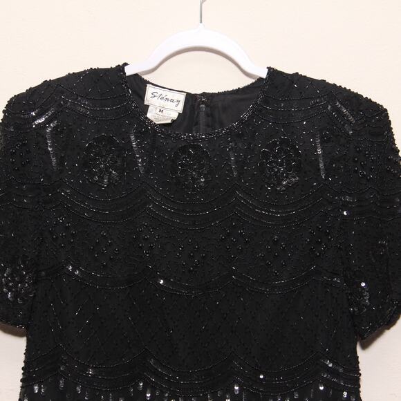 Vintage Stenay 80s Beaded Sequined Black Top Size Medium - Picture 2 of 9